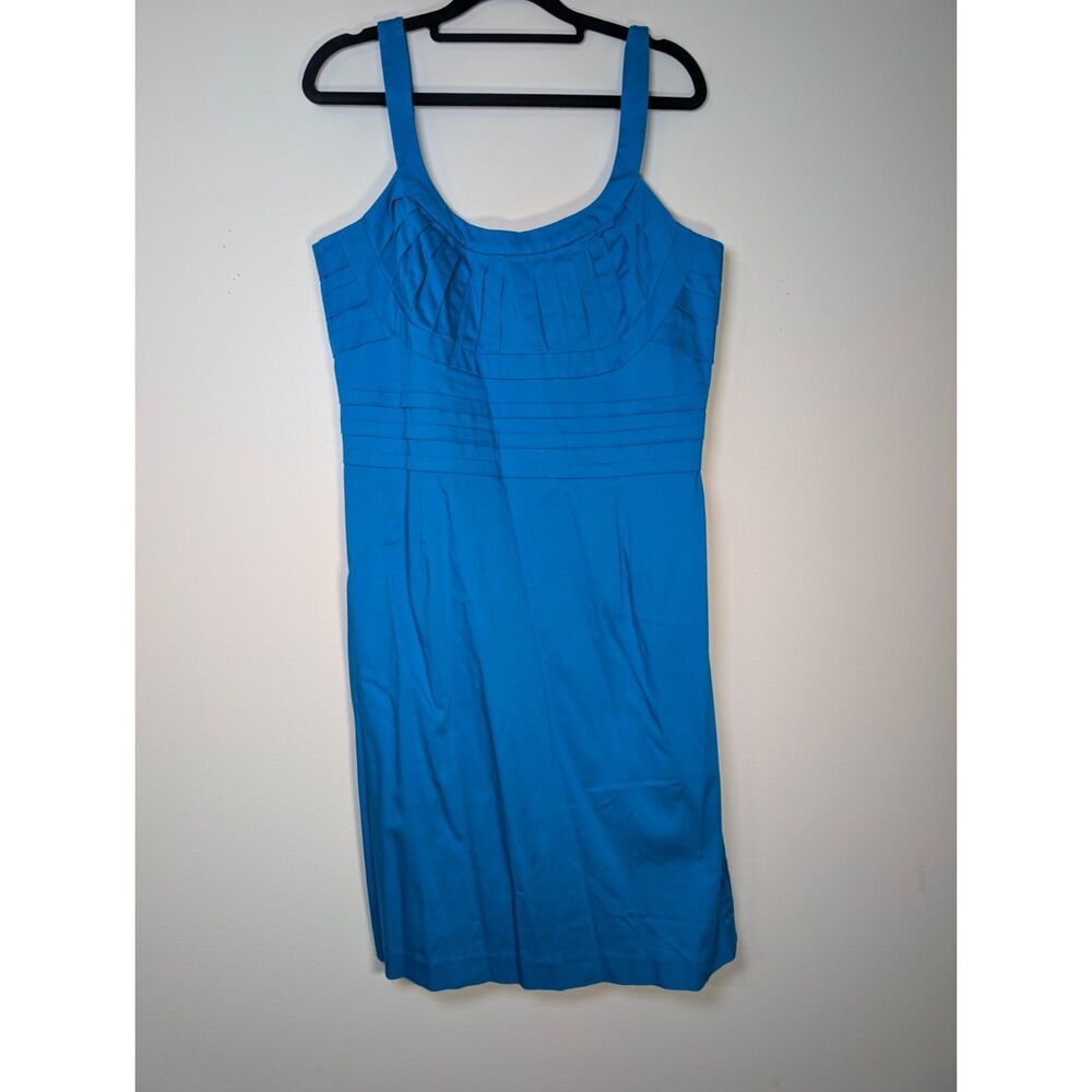 Calvin Klein Teal Sheath Dress 12 Pleated Cotton Sateen Cocktail Party Night Out - Picture 2 of 10
